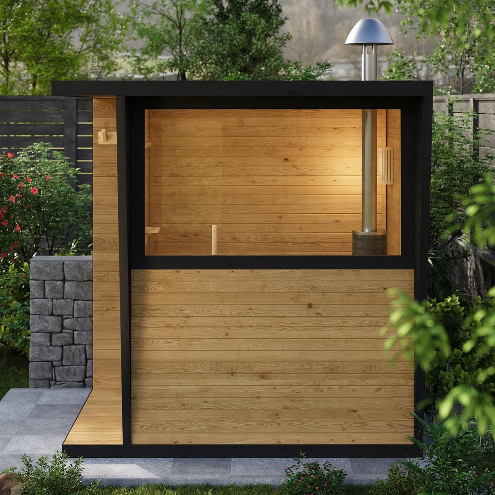 Outdoor Wooden Cabin Sauna Room for Wood Burning for 2-4 People window image