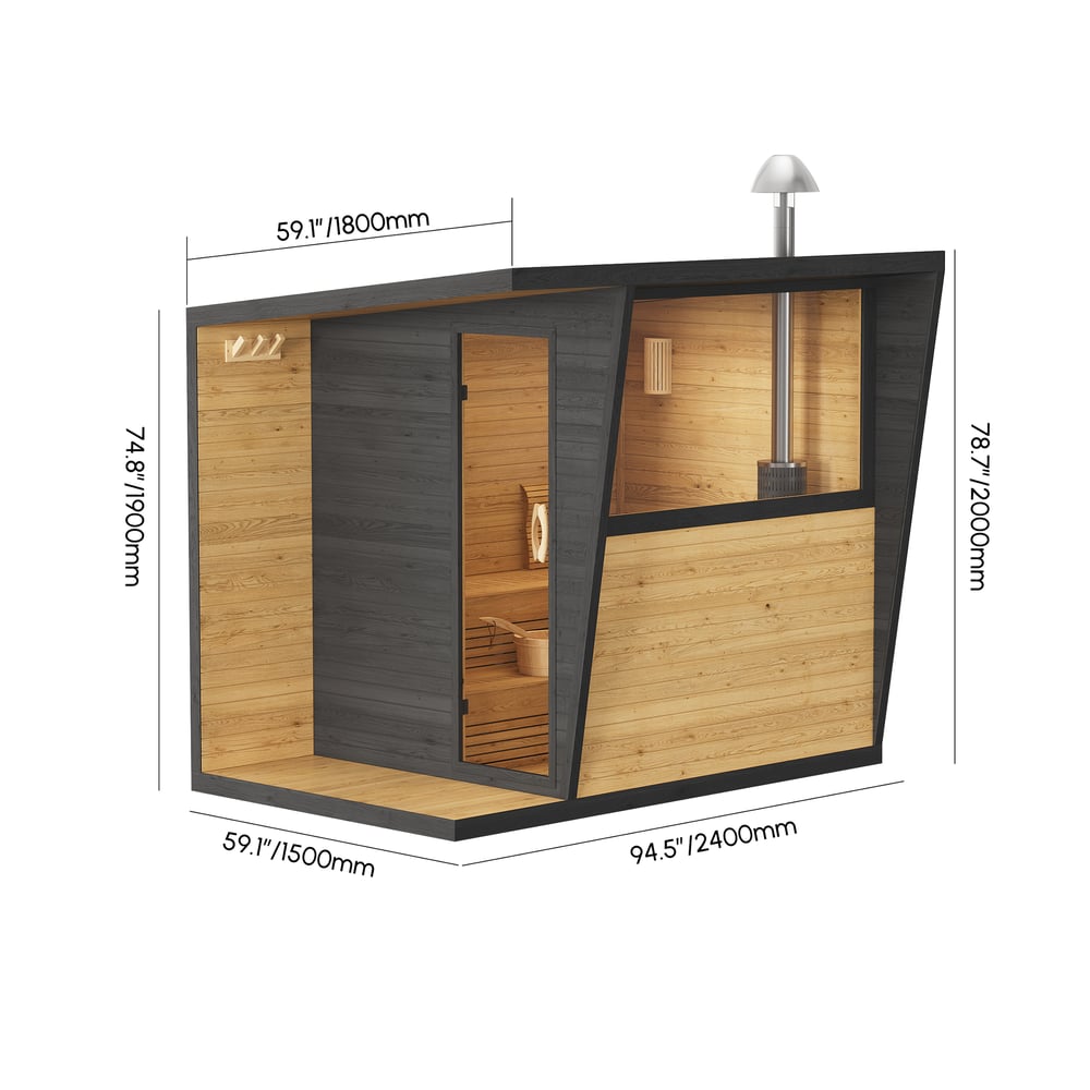 Outdoor Wooden Cabin Sauna Room for 4 People weights dimensions image