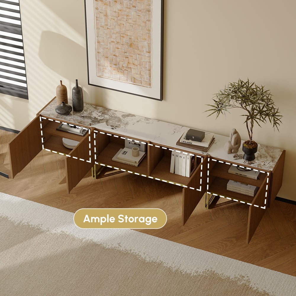 Grovyn 95" Sintered Stone Top Fluted TV Stand with Storage window image