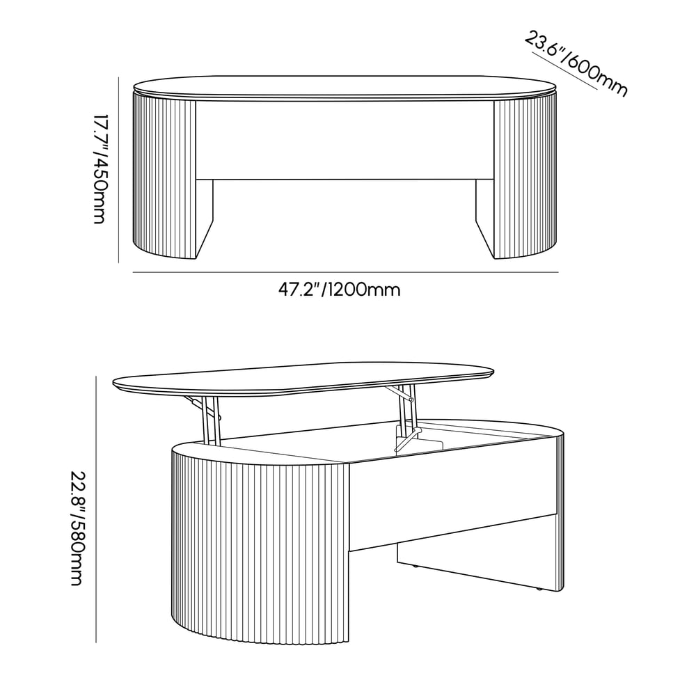Mid-Century Modern Oval Coffee Table With Storage Dimensions