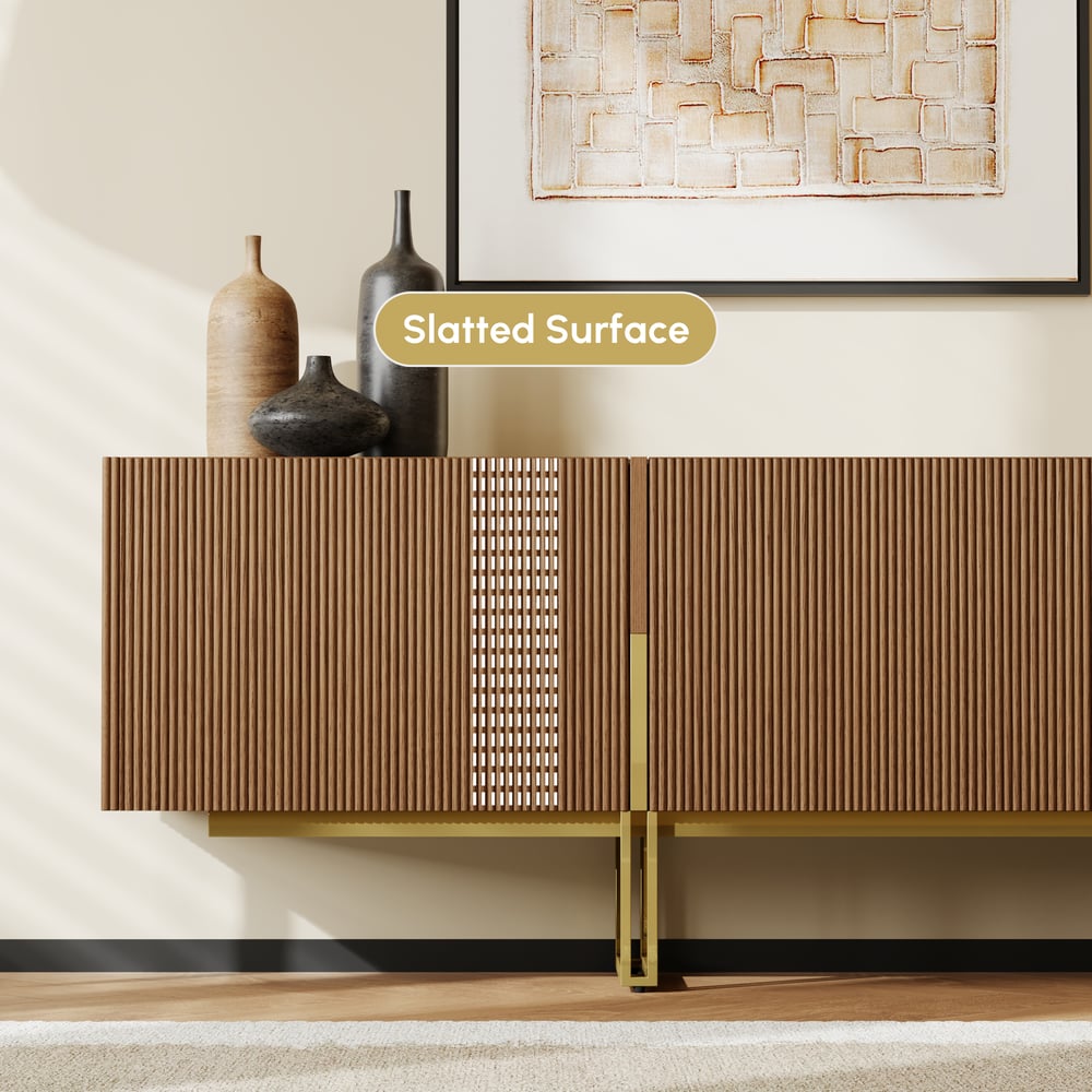 Grovyn 95" Sintered Stone Top Fluted TV Stand with Storage window image