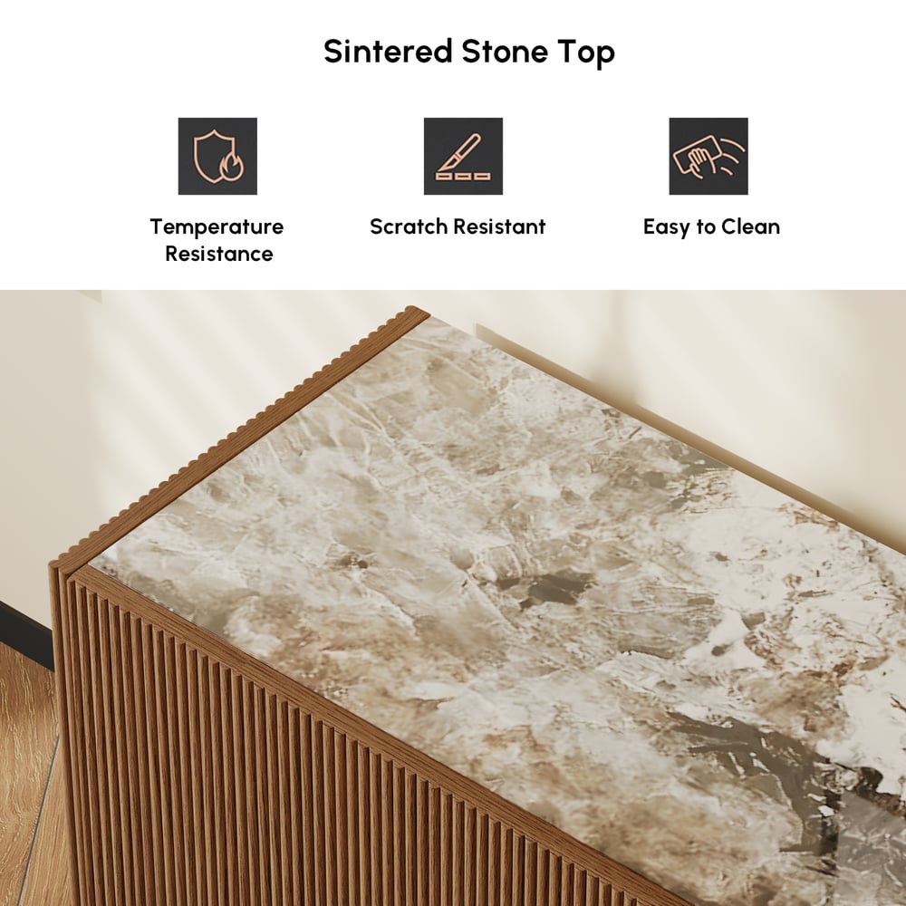 Grovyn 95" Sintered Stone Top Fluted TV Stand with Storage window image