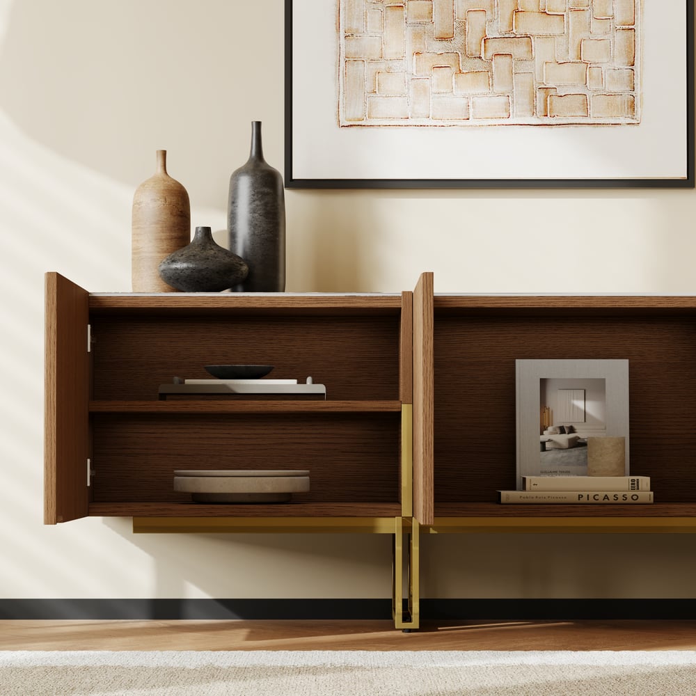 Grovyn 95" Sintered Stone Top Fluted TV Stand with Storage window image