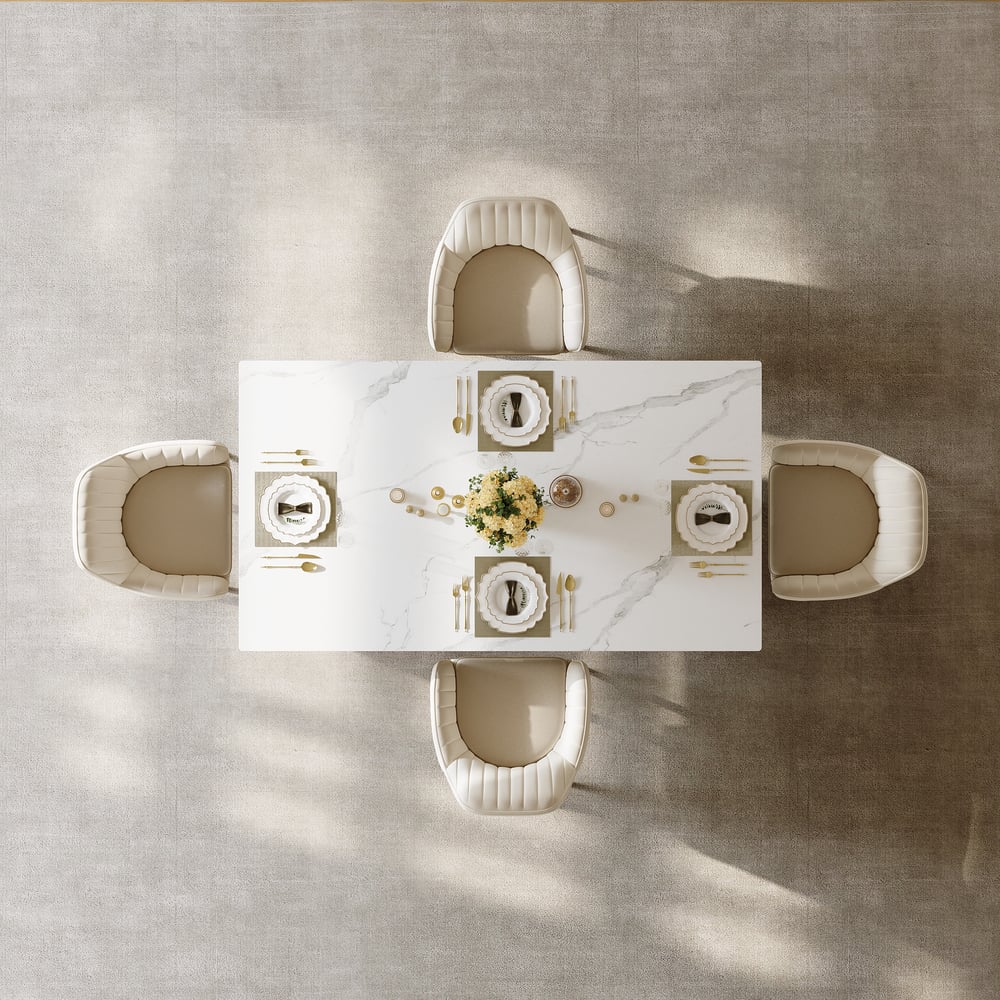 Table de salle à manger blanche Luxotic Modern 1600 mm pour 6 personnes rectangulaires en acier inoxydable image de fenêtre