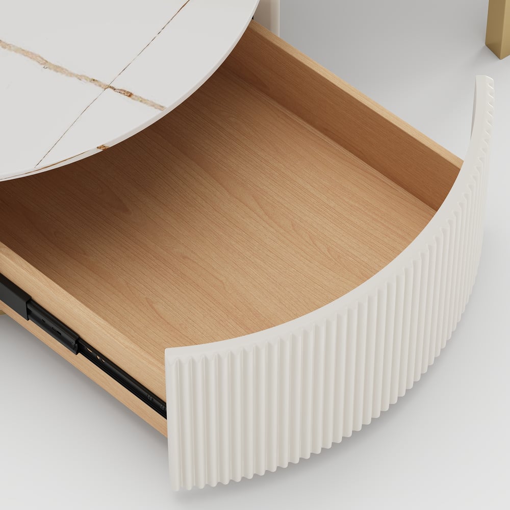 Round 2-Piece Nesting Set Sintered Stone Top Beige Coffee Table with Drawer window image