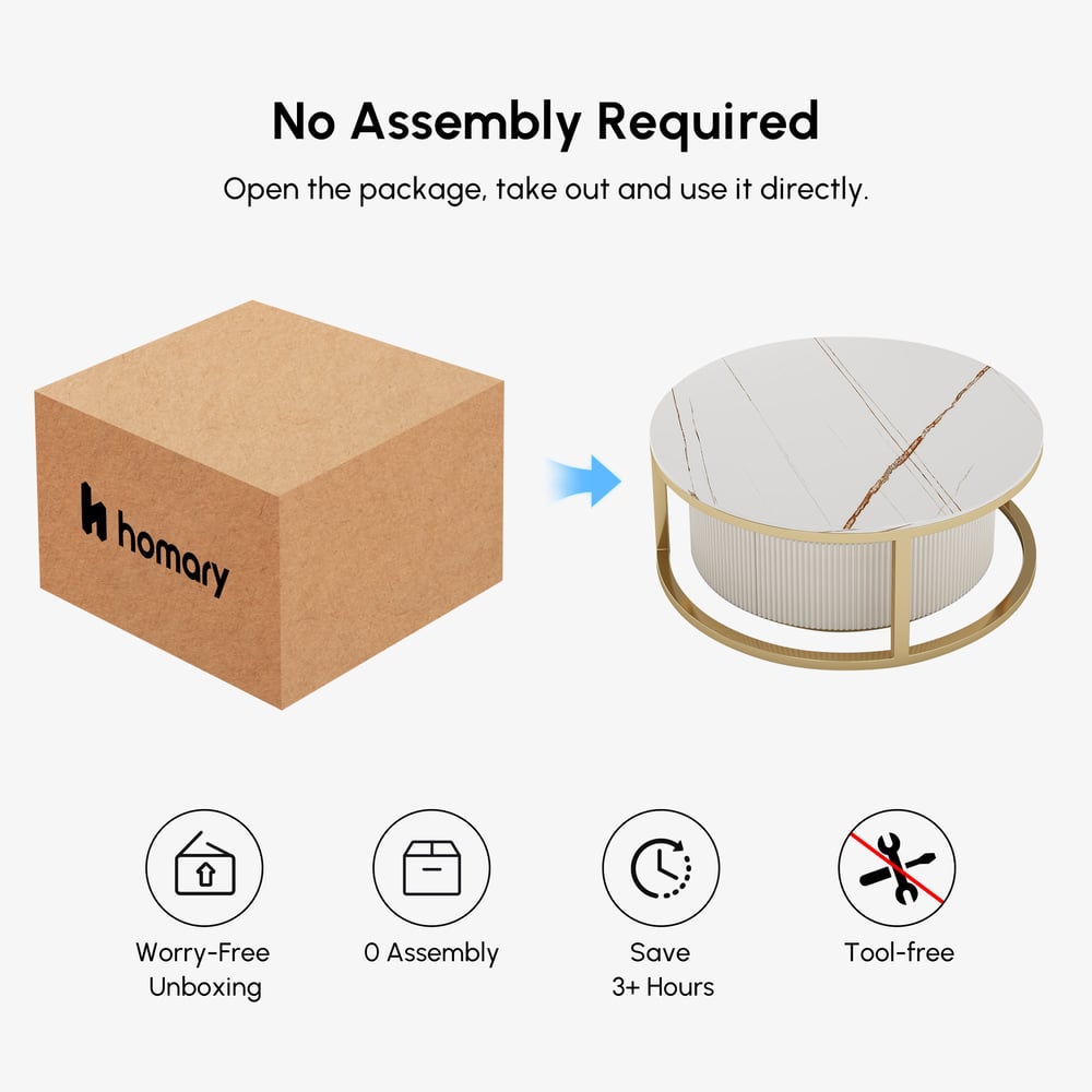 Round 2-Piece Nesting Set Sintered Stone Top Beige Coffee Table with Drawer window image