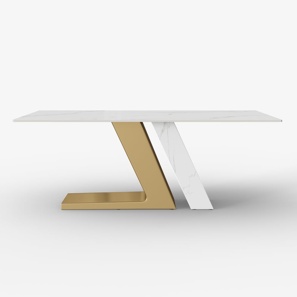 Luxotic moderne 2000 mm witte eettafel voor 8 rechthoekige gesinterde stenen roestvrij staal Vensterafbeelding