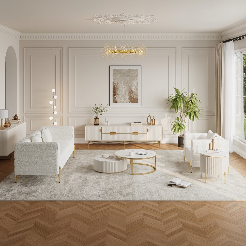 Round 2-Piece Nesting Set Sintered Stone Top Beige Coffee Table with Drawer window image