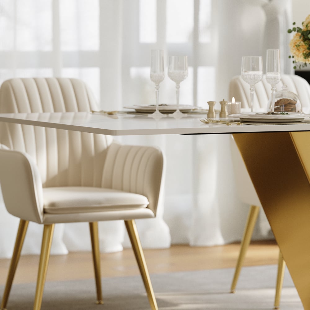 Luxotic moderne 2000 mm witte eettafel voor 8 rechthoekige gesinterde stenen roestvrij staal Vensterafbeelding