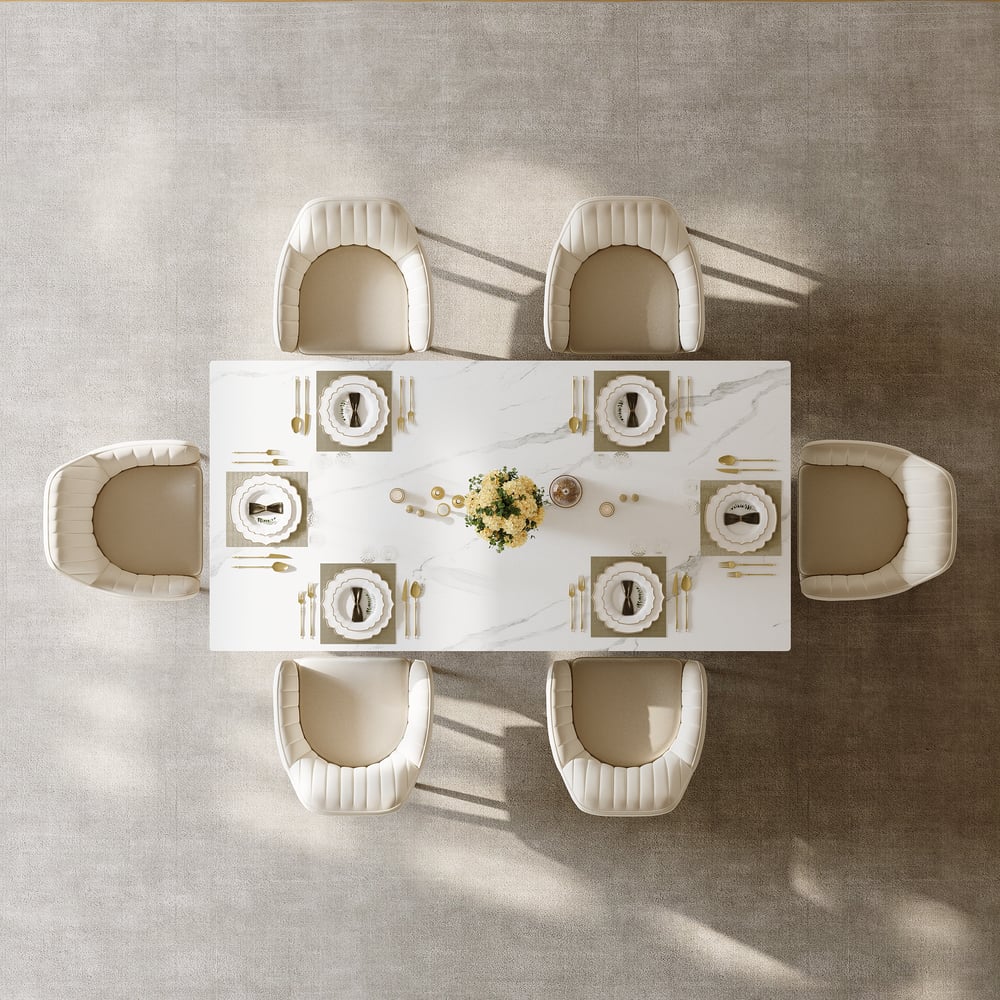 Table de salle à manger blanche Luxotic Modern 1800 mm pour 6 personnes en acier inoxydable fritté rectangulaire image de fenêtre