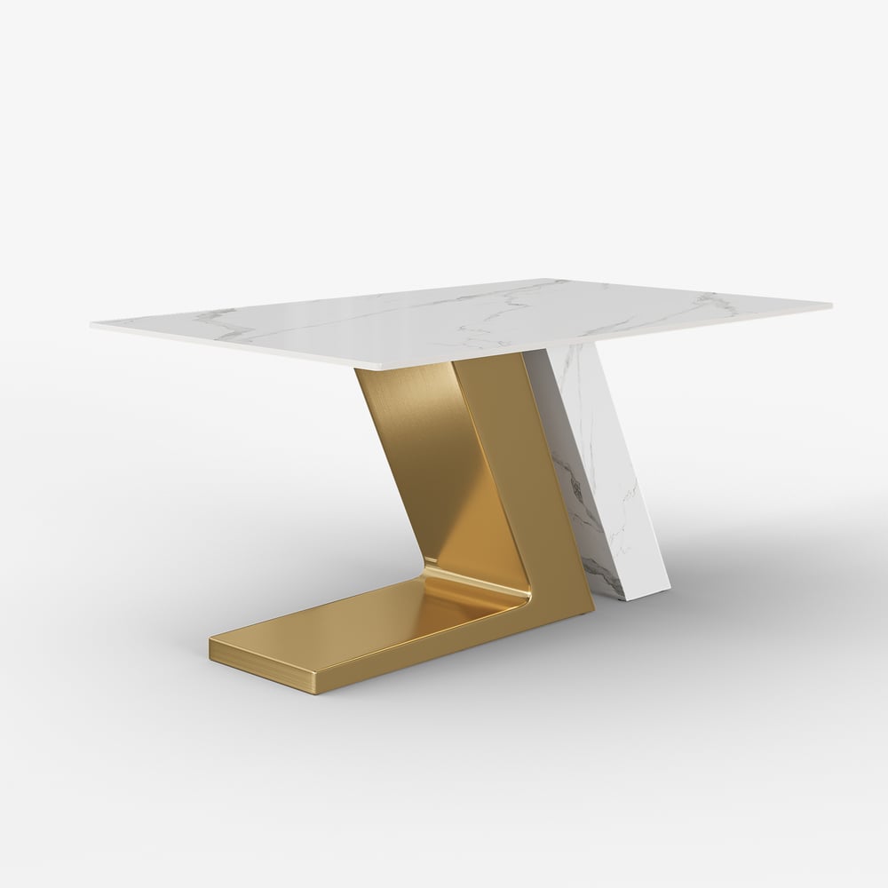 Table de salle à manger blanche Luxotic Modern 1600 mm pour 6 personnes rectangulaires en acier inoxydable image de fenêtre
