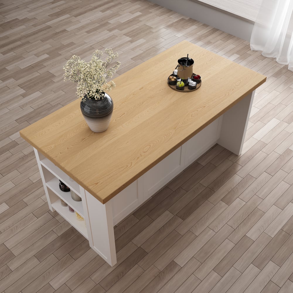 Grand îlot de cuisine naturel et blanc de 1830 mm avec armoire de cuisine moderne de rangement image de fenêtre