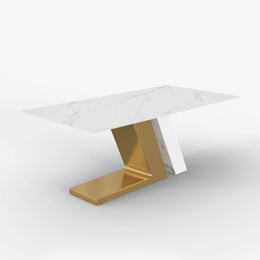 Luxotic moderne 2000 mm witte eettafel voor 8 rechthoekige gesinterde stenen roestvrij staal Vensterafbeelding