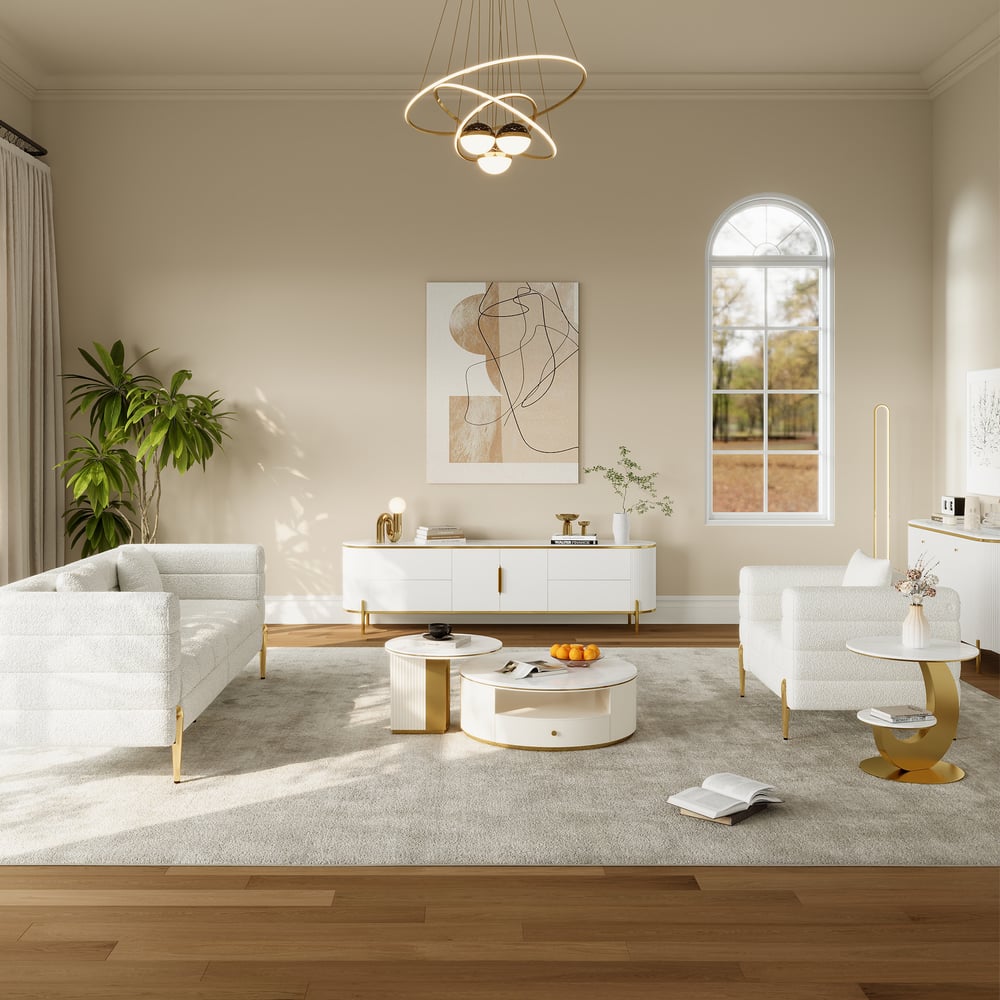 2200mm Modern Elegant Oval TV Console with Drawers & Doors in White window image