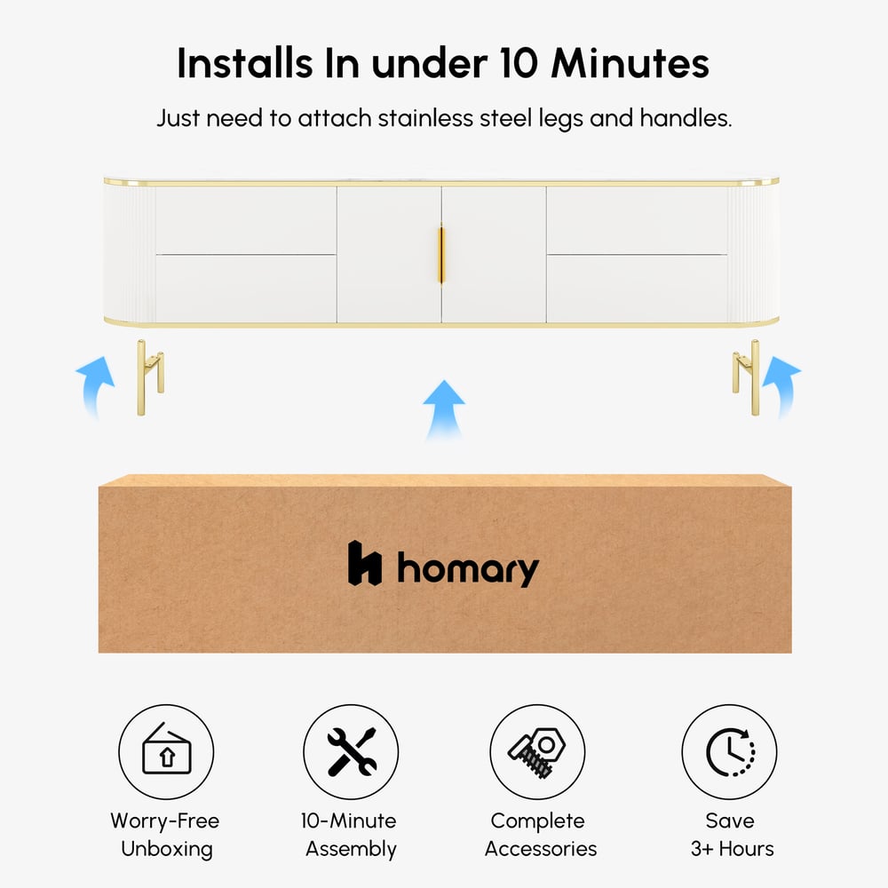 2200mm Modern Elegant Oval TV Console with Drawers & Doors in White window image