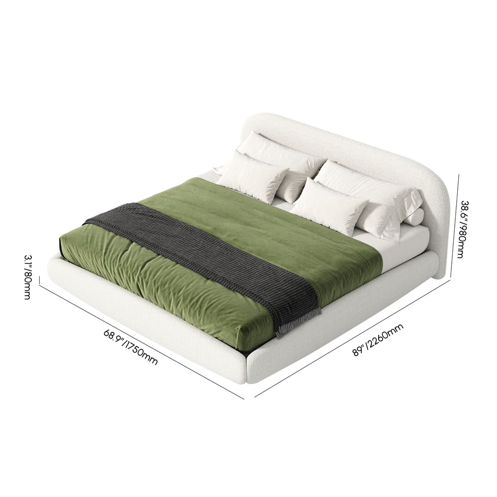 Queen Size Boucle Upholstered Floating Bed Frame with Light weights dimensions image