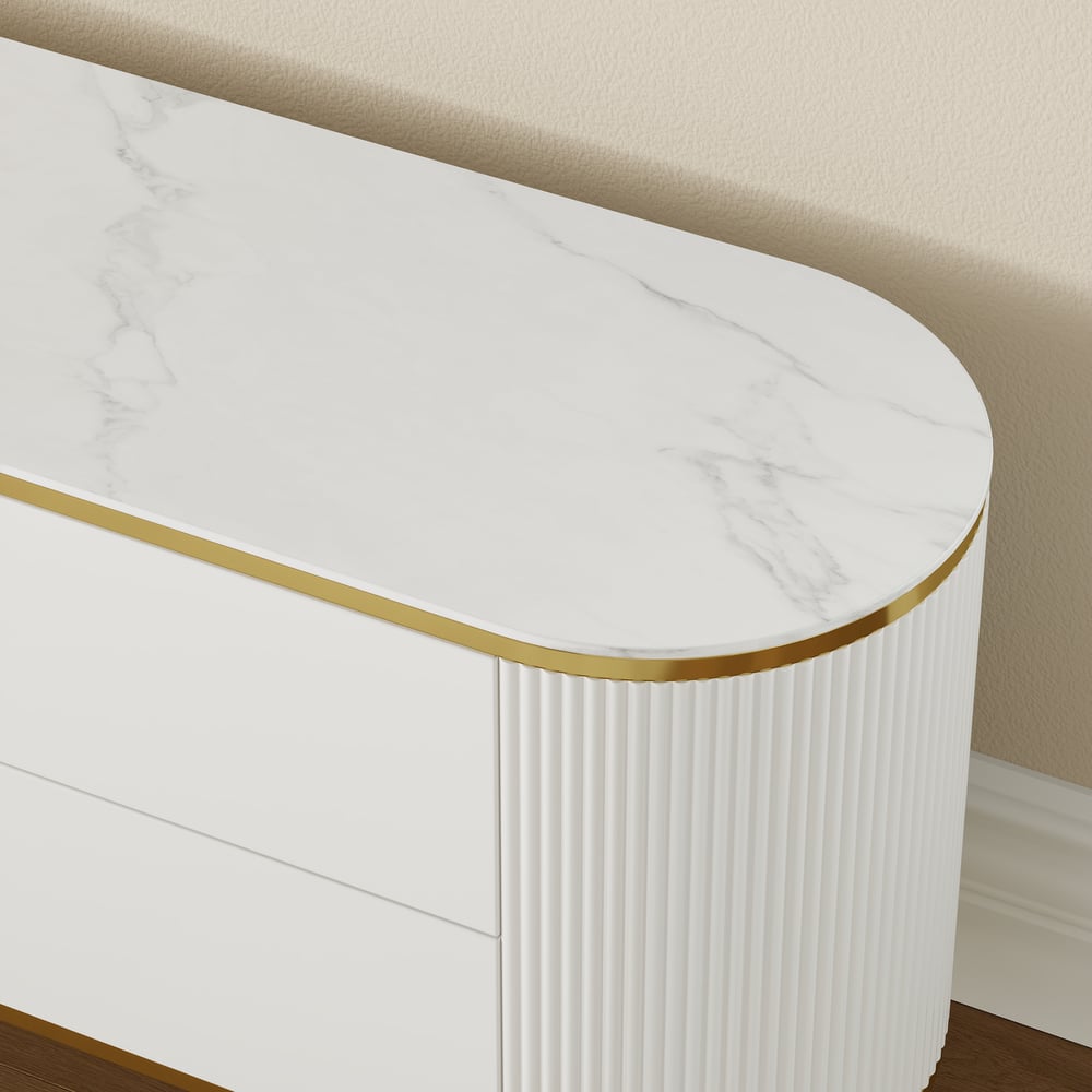 2200mm Modern Elegant Oval TV Console with Drawers & Doors in White window image