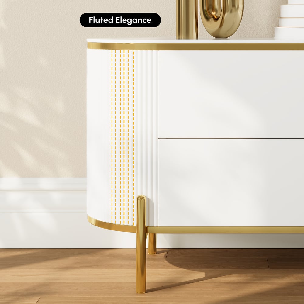 2200mm Modern Elegant Oval TV Console with Drawers & Doors in White window image