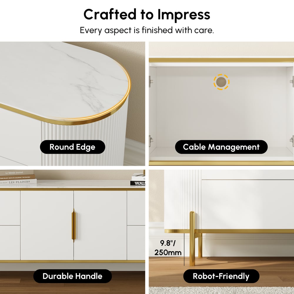 2200mm Modern Elegant Oval TV Console with Drawers & Doors in White window image