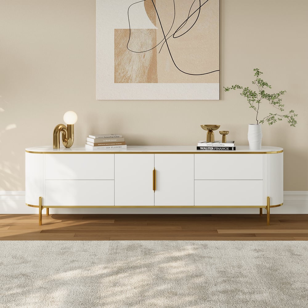 Perguntas e respostas para Armário de TV oval de 220 cm com tampo de pedra sinterizada em branco