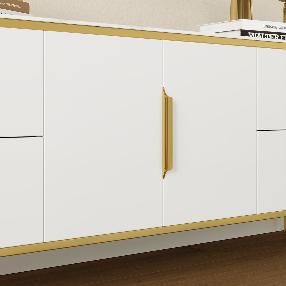 2200mm Modern Elegant Oval TV Console with Drawers & Doors in White window image