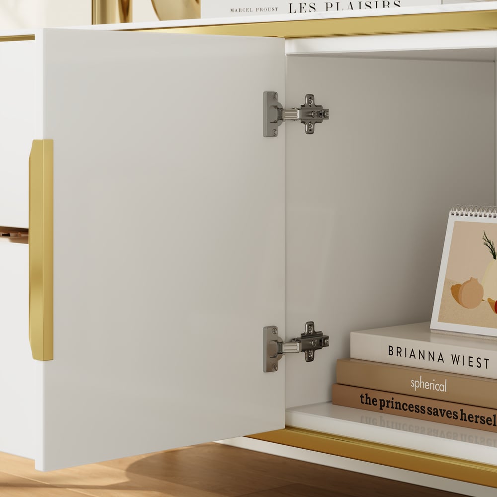 2200mm Modern Elegant Oval TV Console with Drawers & Doors in White window image