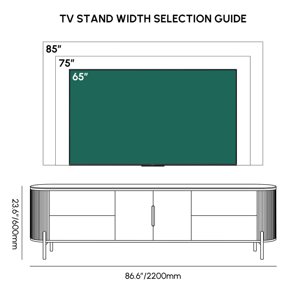 2200mm Modern Elegant Oval TV Console with Drawers & Doors in White weights dimensions image