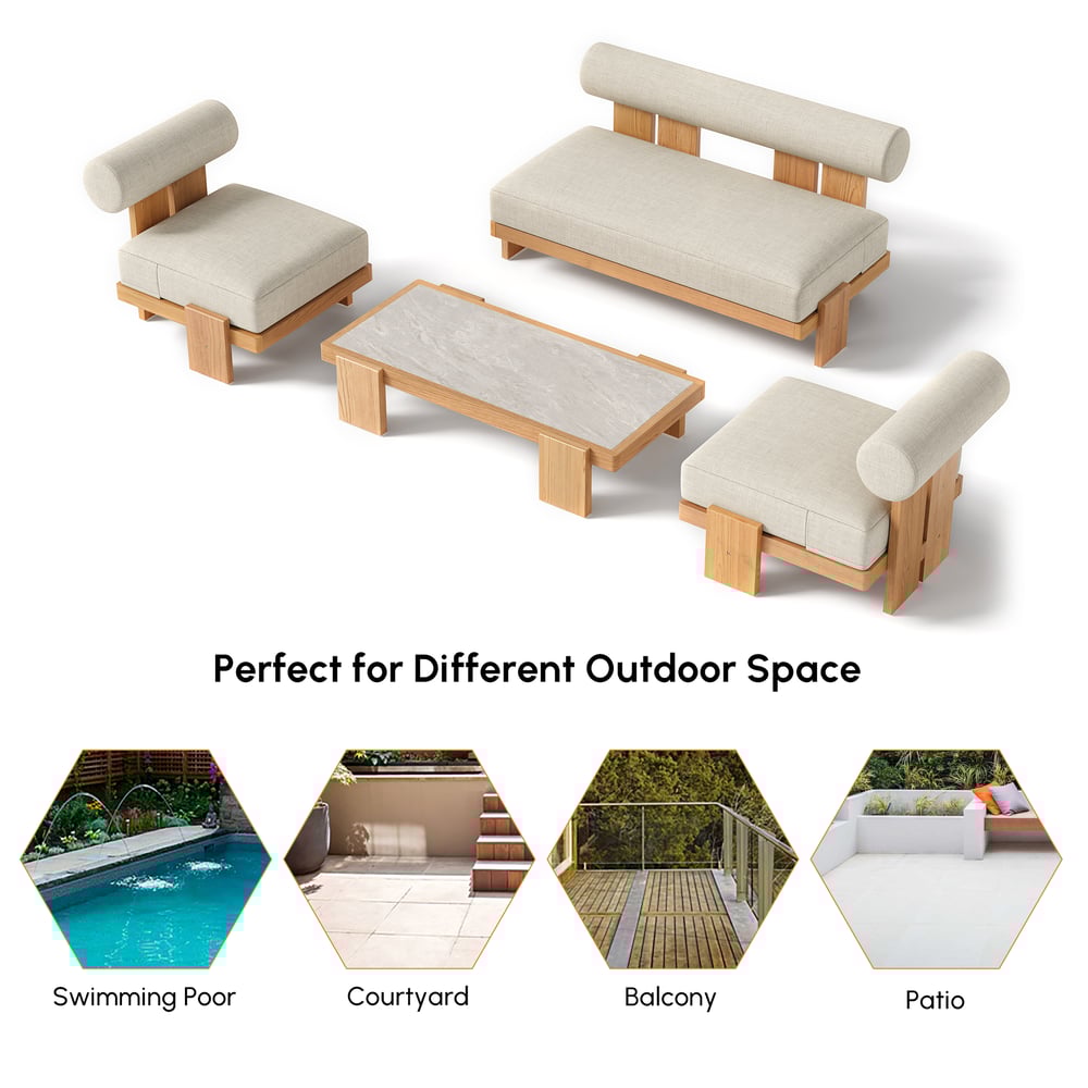 4 Piece Outdoor Teak Sofa Set with Coffee Table window image