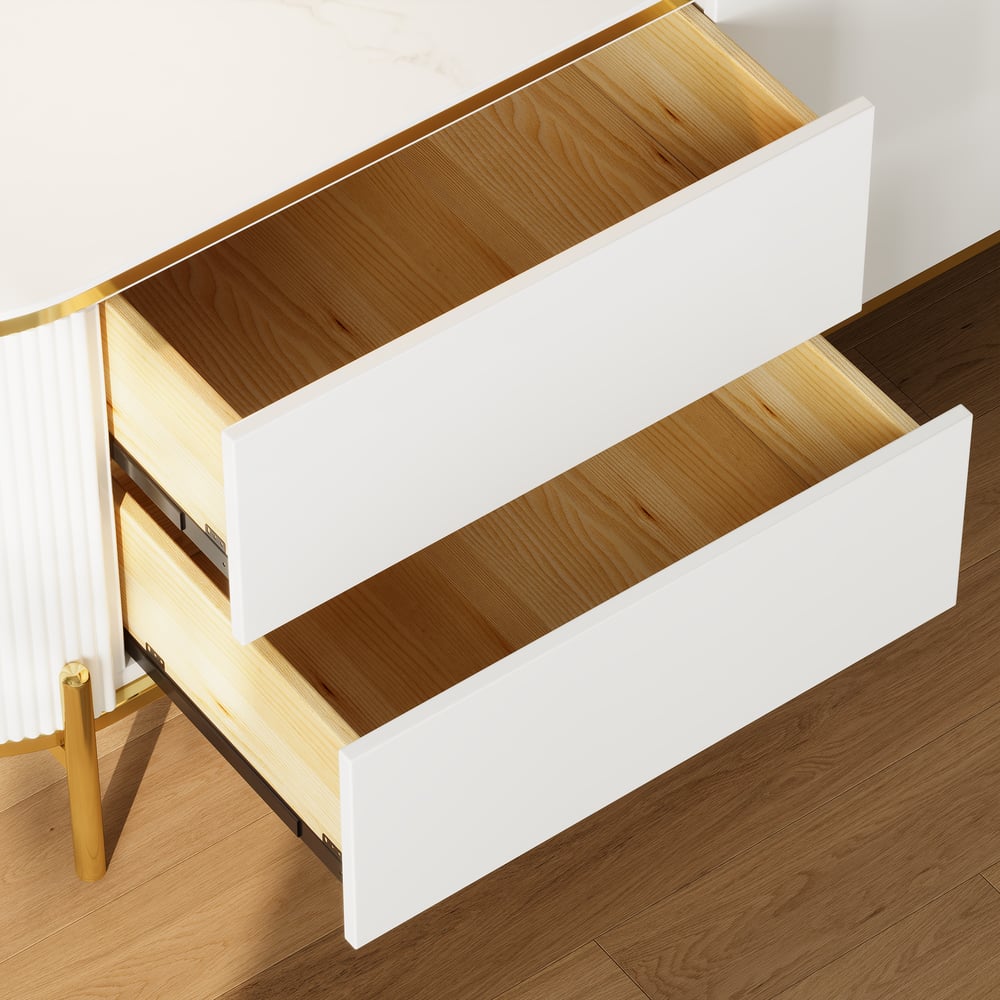 2200mm Modern Elegant Oval TV Console with Drawers & Doors in White window image