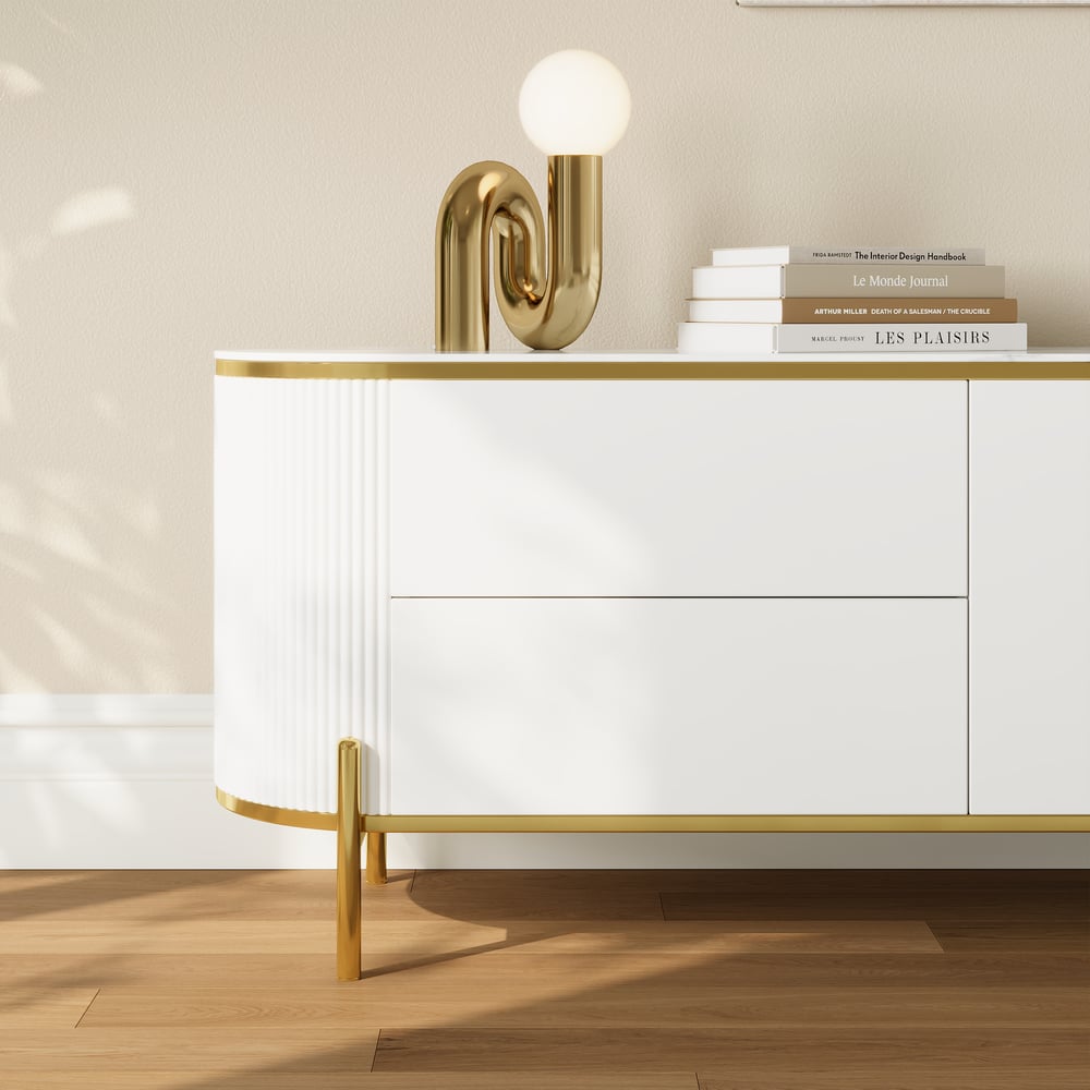 2200mm Modern Elegant Oval TV Console with Drawers & Doors in White window image