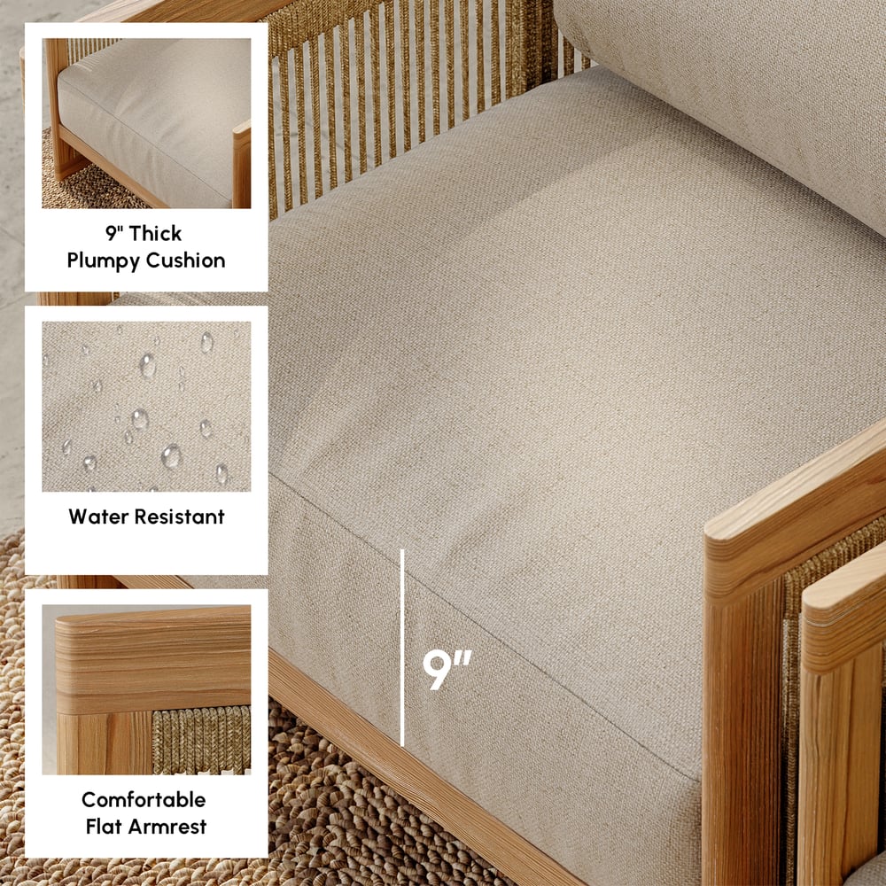 Ensemble de canapé d'extérieur tressé en corde de teck beige 4 pièces image de fenêtre