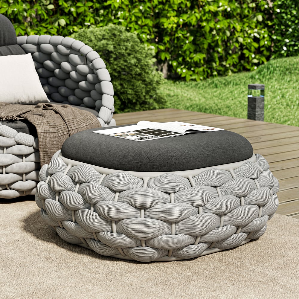 Tatta Outdoor Hand-Woven Rope Footrest Storage Ottoman in Gray window image