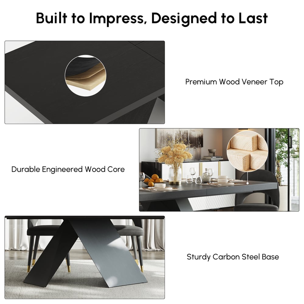 Dining Set 79"-94" Extendable Black Table with 8 Chairs window image