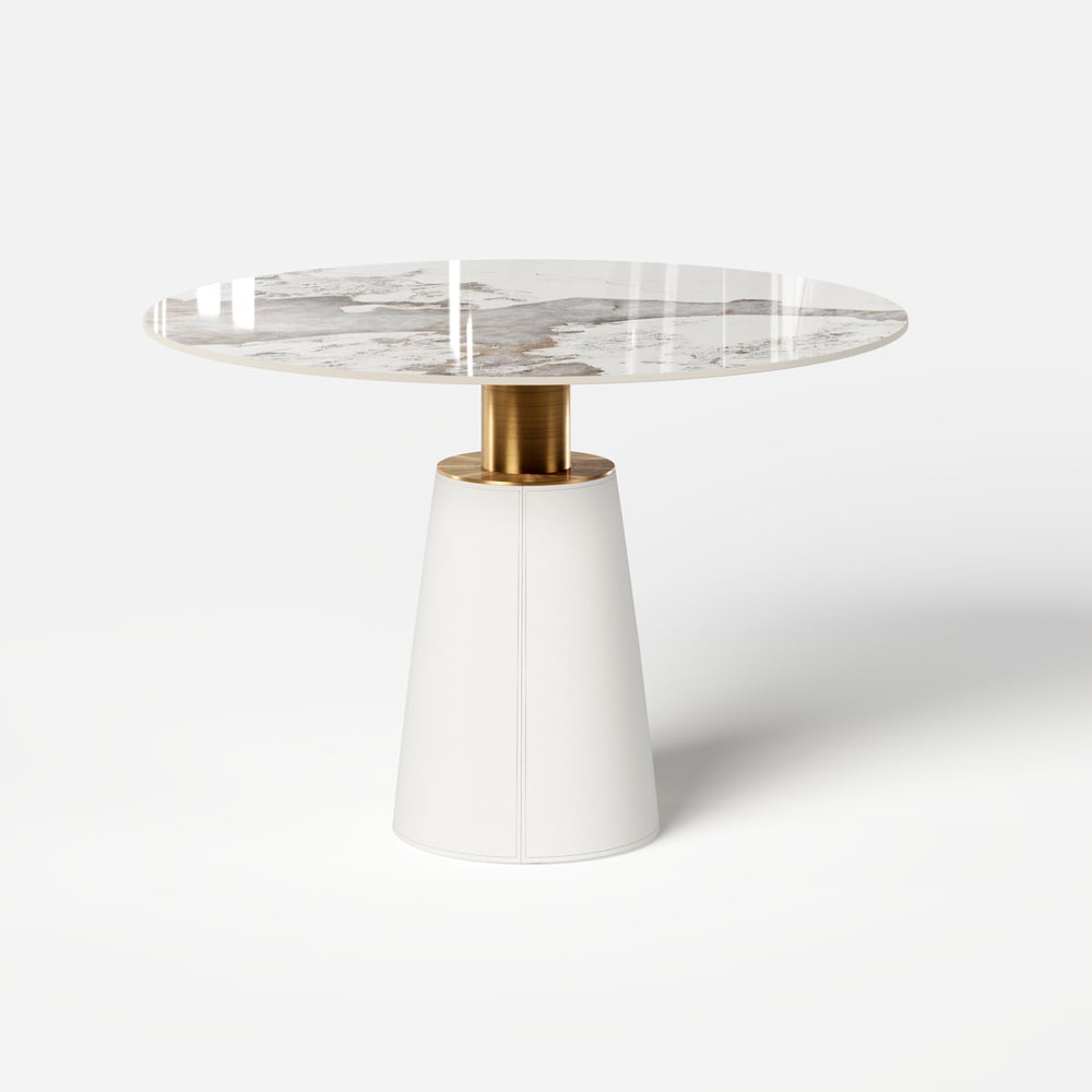 1000mm Sintered Stone Round Dining Table with Saddle Leather Base Seats 2-4 People window image