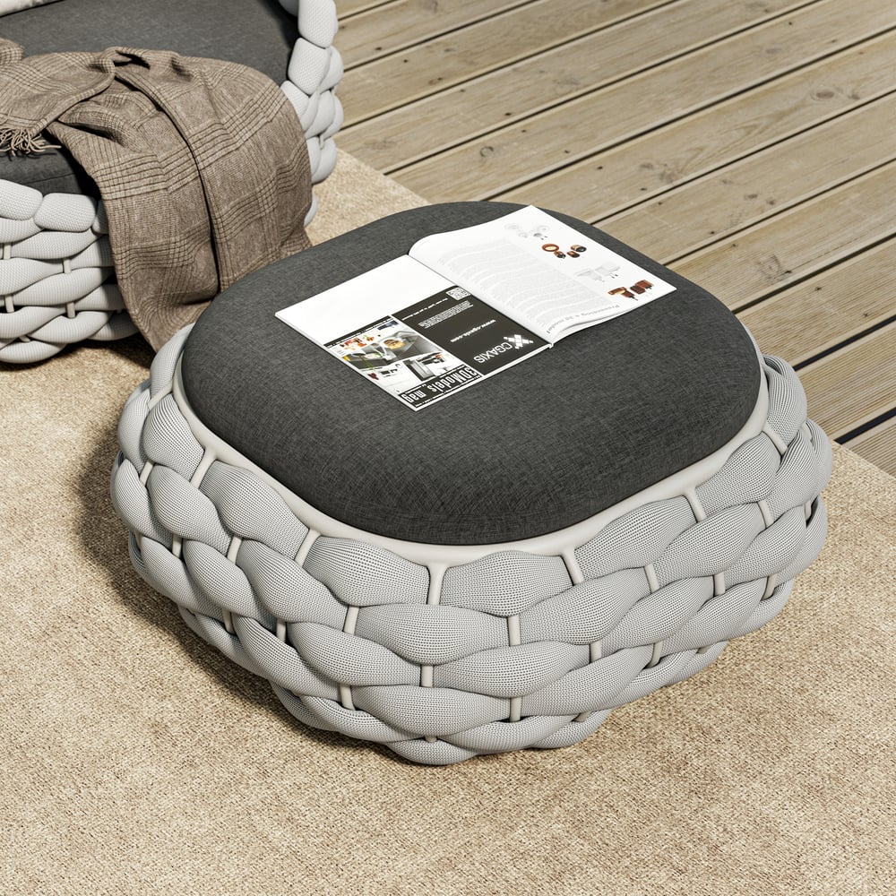 Tatta Outdoor Hand-Woven Rope Footrest Storage Ottoman in Gray weights dimensions image
