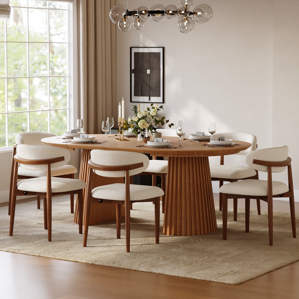 Dining Tabe 47"–79" Solid Wood Extendable Dining Table with 6 Chairs window image