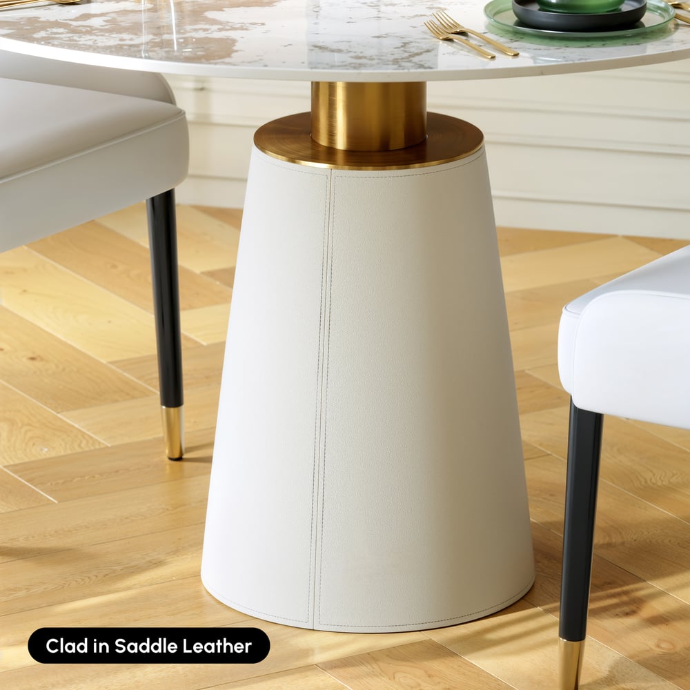 1000mm Sintered Stone Round Dining Table with Saddle Leather Base Seats 2-4 People window image