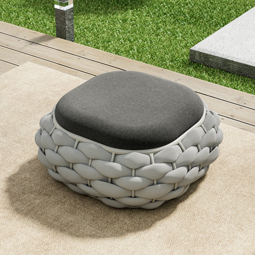 Tatta Outdoor Hand-Woven Rope Footrest Storage Ottoman in Gray window image