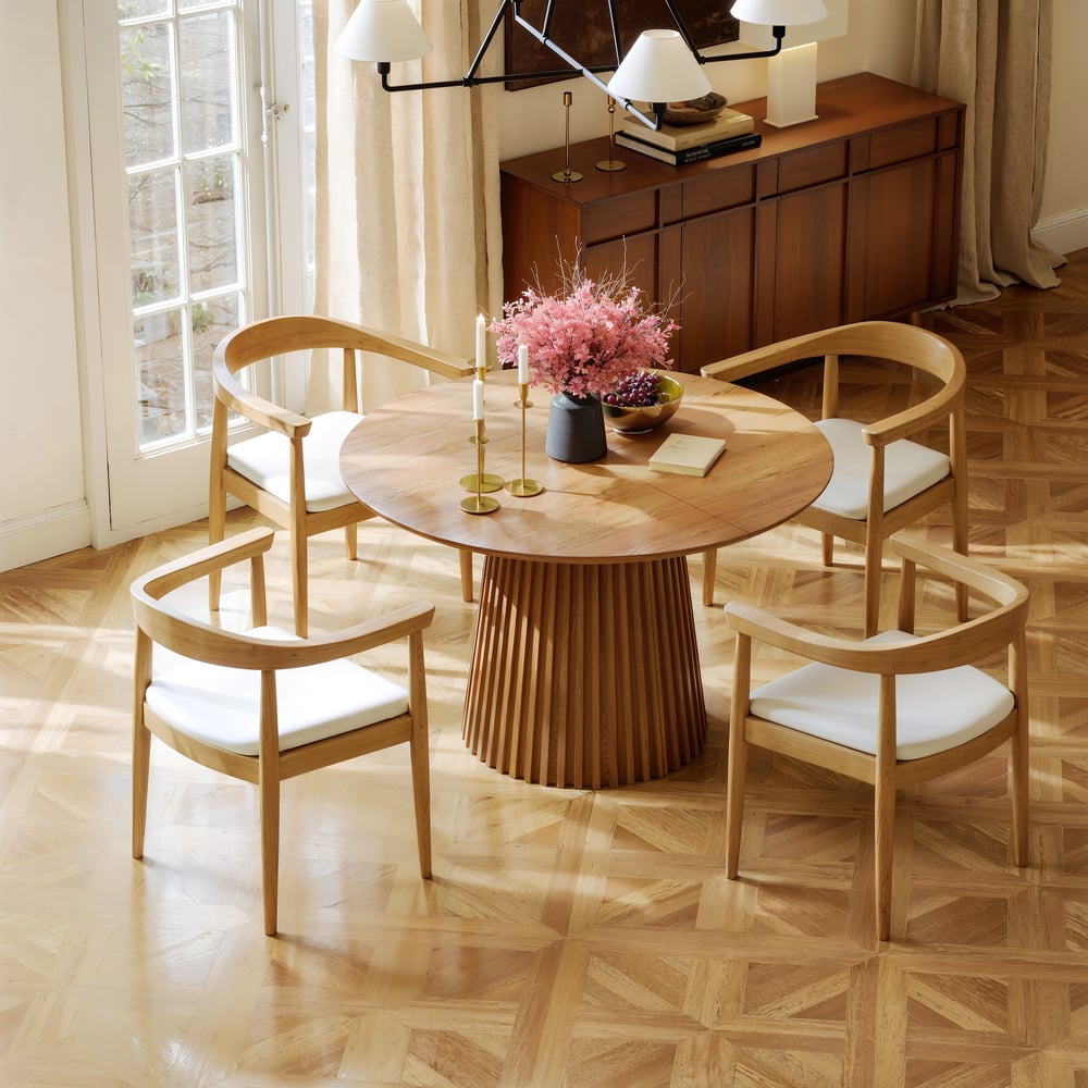 47"–79" Solid Wood Extendable Dining Table with Fluted Base window image