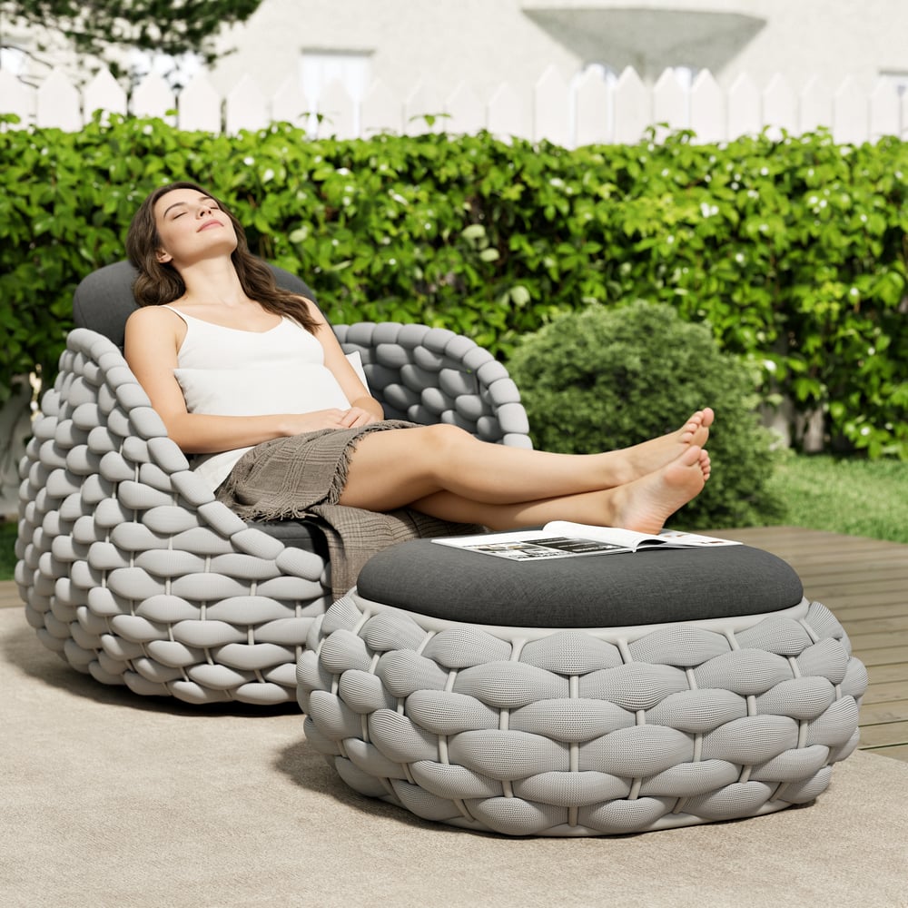 Tatta Outdoor Hand-Woven Rope Footrest Storage Ottoman in Gray window image