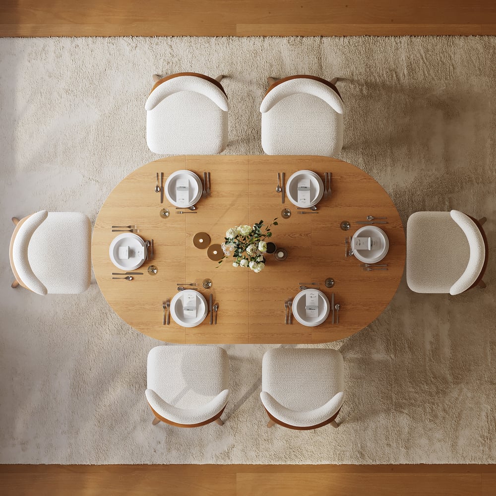 Dining Tabe 47"–79" Solid Wood Extendable Dining Table with 6 Chairs window image