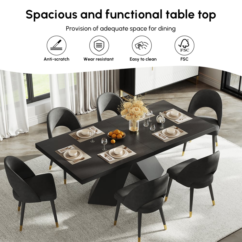 Dining Set 79"-94" Extendable Black Table with 8 Chairs window image