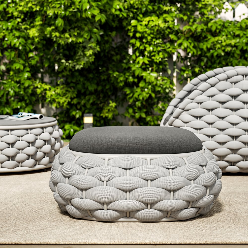 Tatta Outdoor Hand-Woven Rope Footrest Storage Ottoman in Gray window image