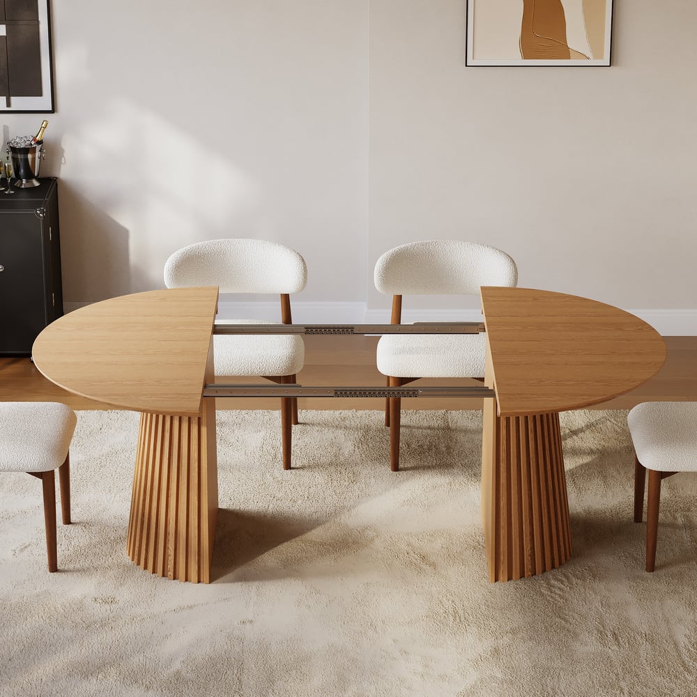 Dining Tabe 47"–79" Solid Wood Extendable Dining Table with 6 Chairs window image