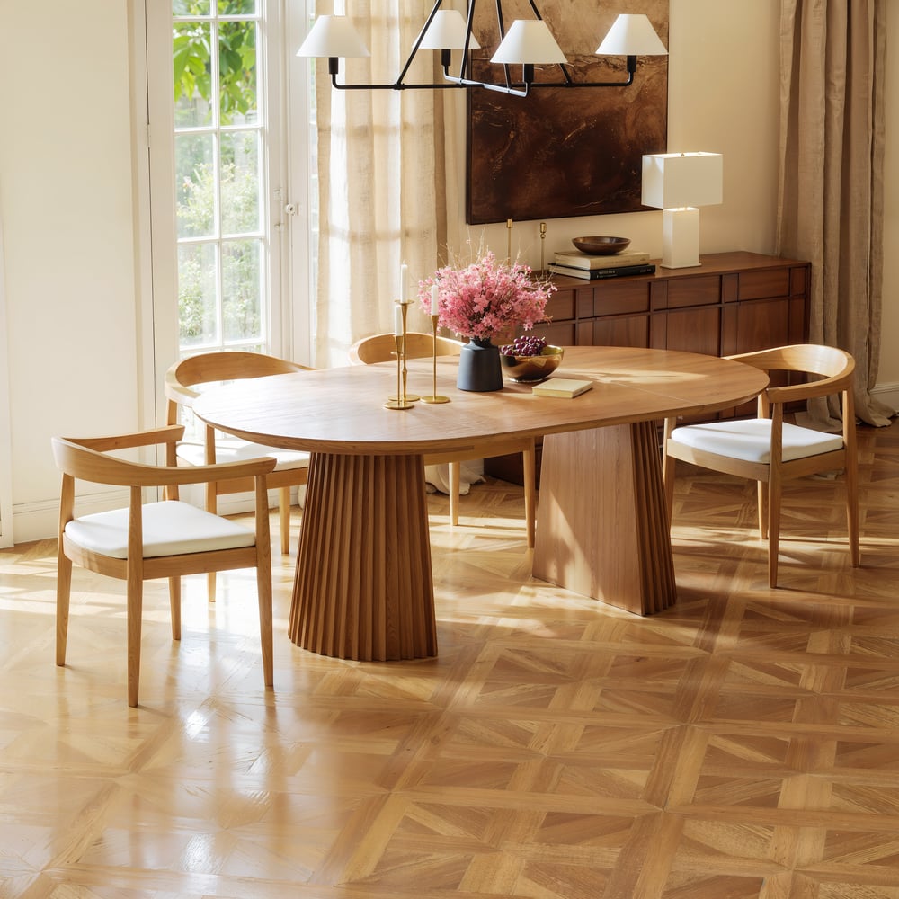 47"–79" Solid Wood Extendable Dining Table with Fluted Base window image