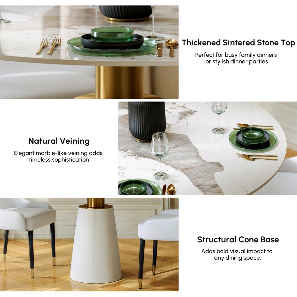 1000mm Sintered Stone Round Dining Table with Saddle Leather Base Seats 2-4 People window image