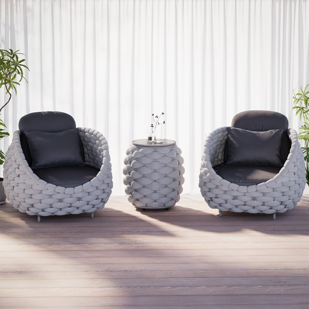 Tatta Outdoor Woven Side Table with Storage, Waterproof Rope & Slate Top window image