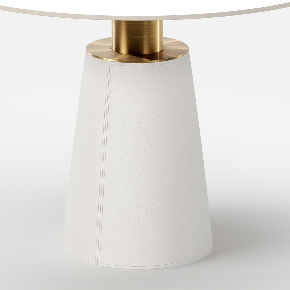 1000mm Sintered Stone Round Dining Table with Saddle Leather Base Seats 2-4 People window image