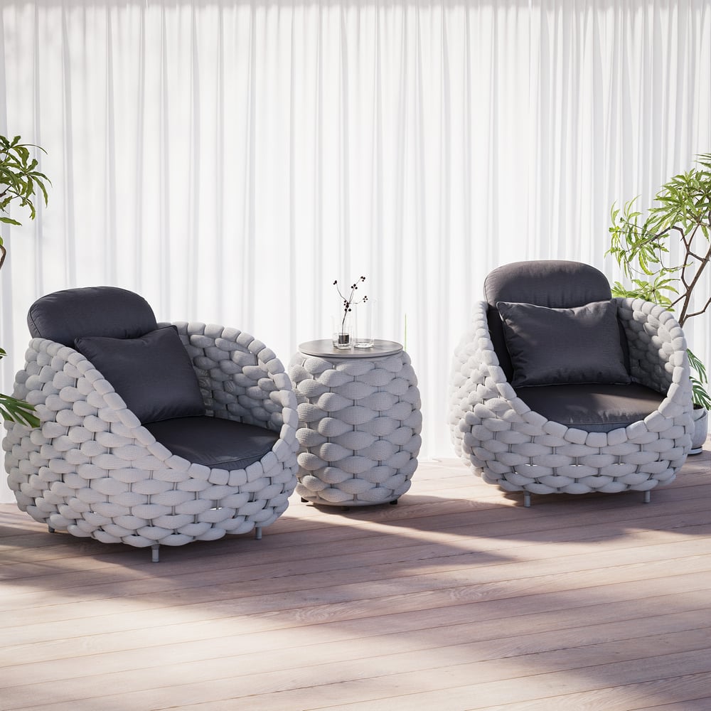 Tatta Outdoor Woven Side Table with Storage, Waterproof Rope & Slate Top window image