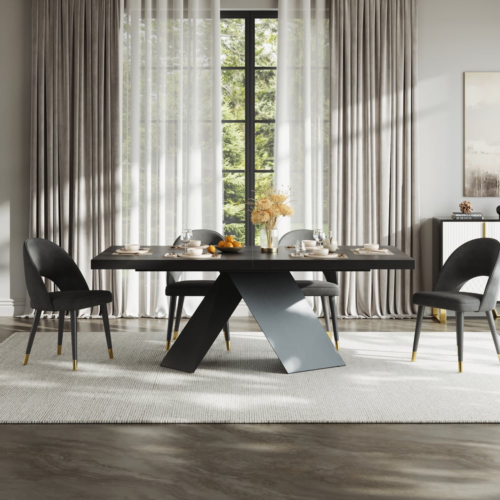 Dining Set 79"-94" Extendable Black Table with 6 Chairs window image